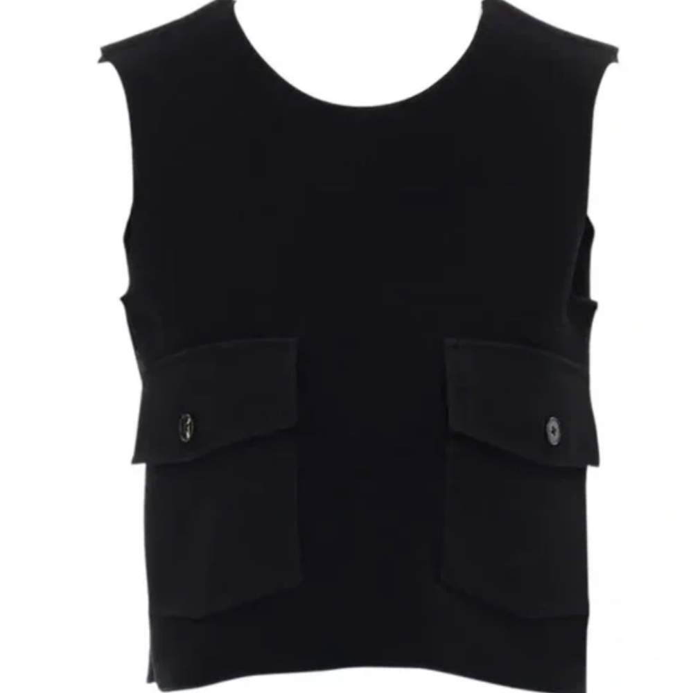 Victoria Beckham Crepe Dual Cargo Pocket Cross Strap Open Back Black Crop Top